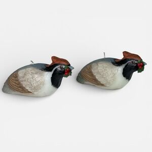 Vintage Pair Of Lot of 2 Bird Candles With Holly Holiday Christmas